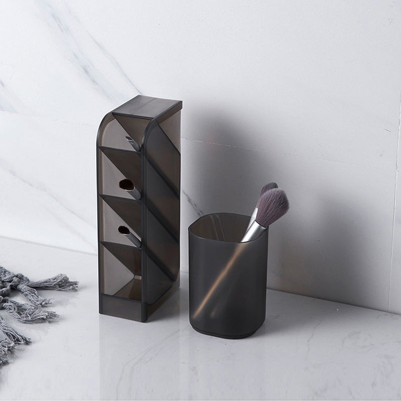4 Grid Pen Holder Makeup Storage Box Translucent Desktop Organizer