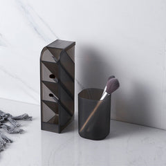 4 Grid Pen Holder Makeup Storage Box Translucent Desktop Organizer