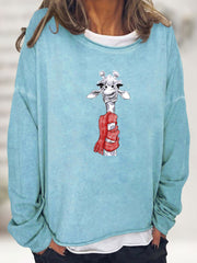 Christmas Giraffe Print Sweatshirt Long Sleeve Crew Neck Women's Clothing