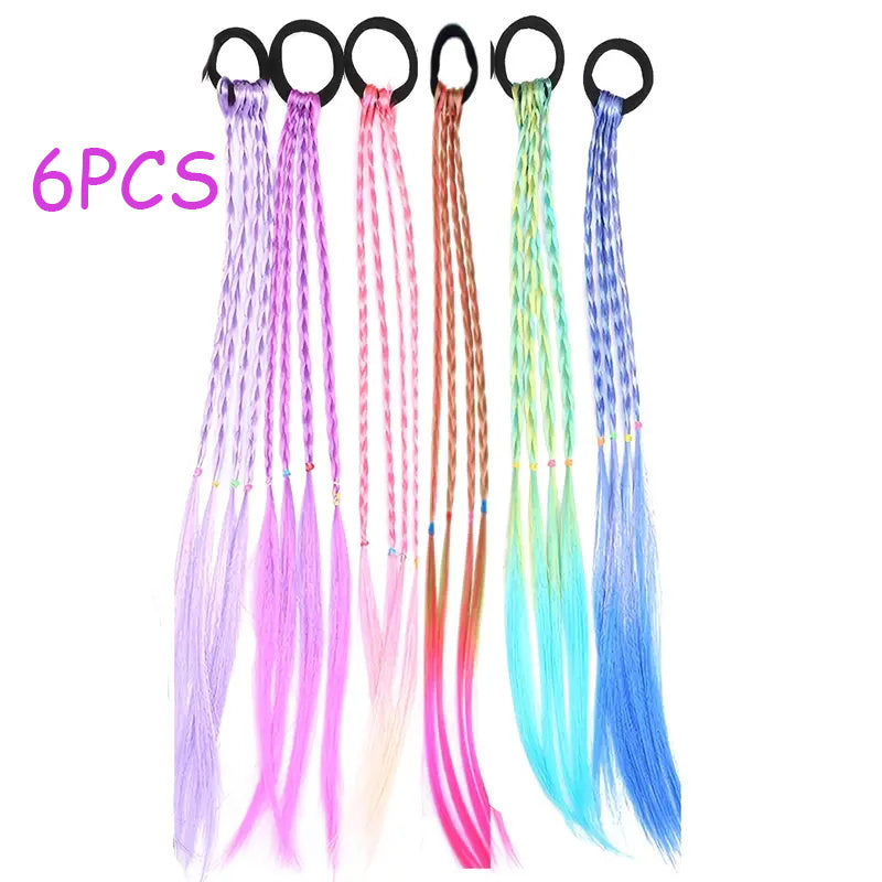 6pcs Colorful Braided Wig Ponytail Holders & Rubber Bands