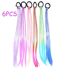 6pcs Colorful Braided Wig Ponytail Holders & Rubber Bands