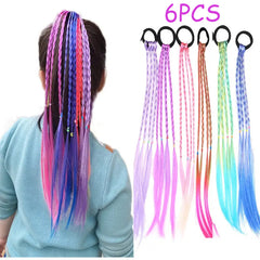 6pcs Colorful Braided Wig Ponytail Holders & Rubber Bands