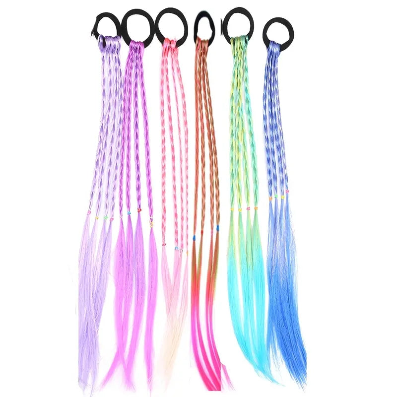 6pcs Colorful Braided Wig Ponytail Holders & Rubber Bands