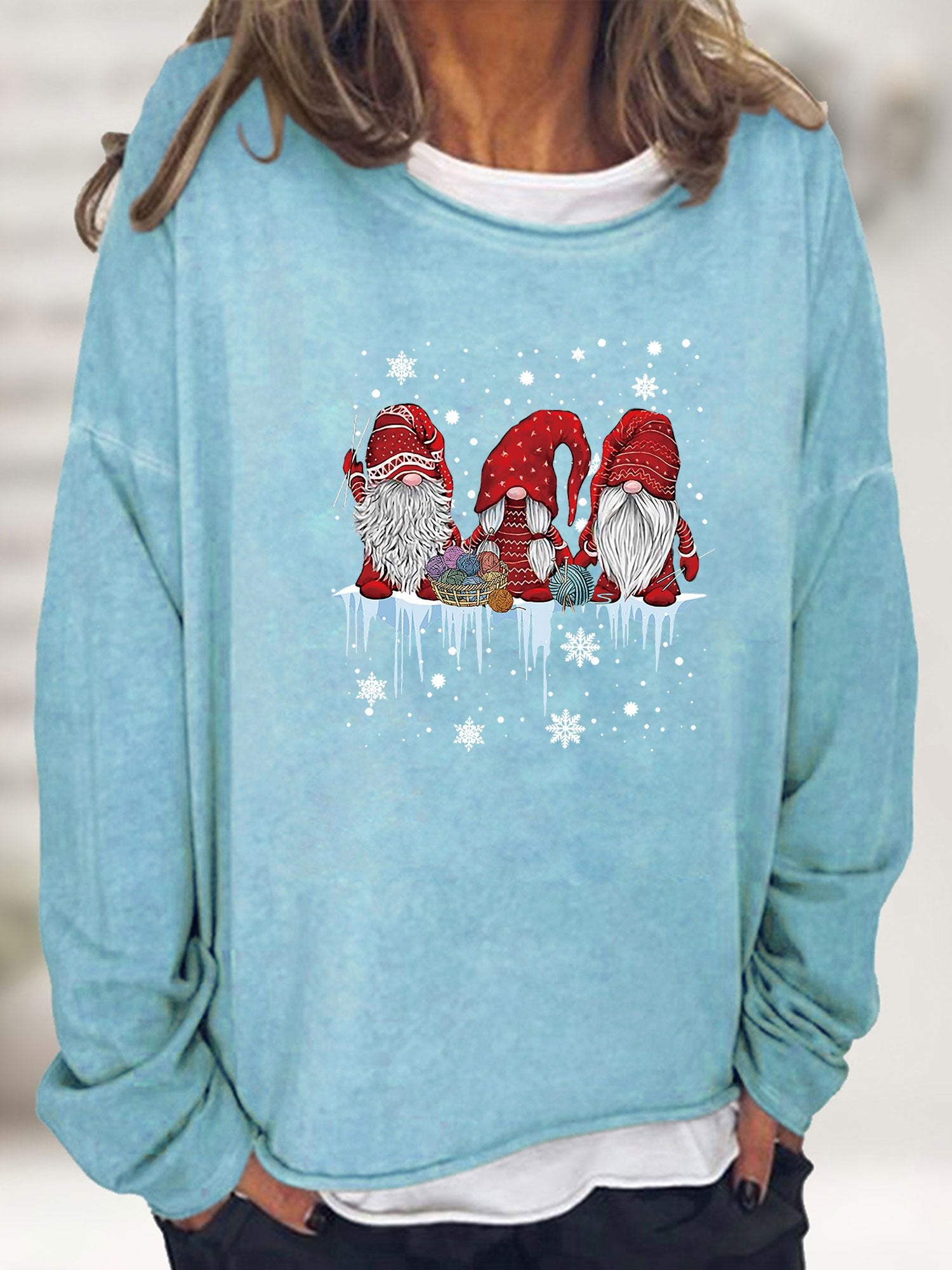 Christmas Santa Claus Sweatshirt Long Sleeve Crew Neck Women's Clothing