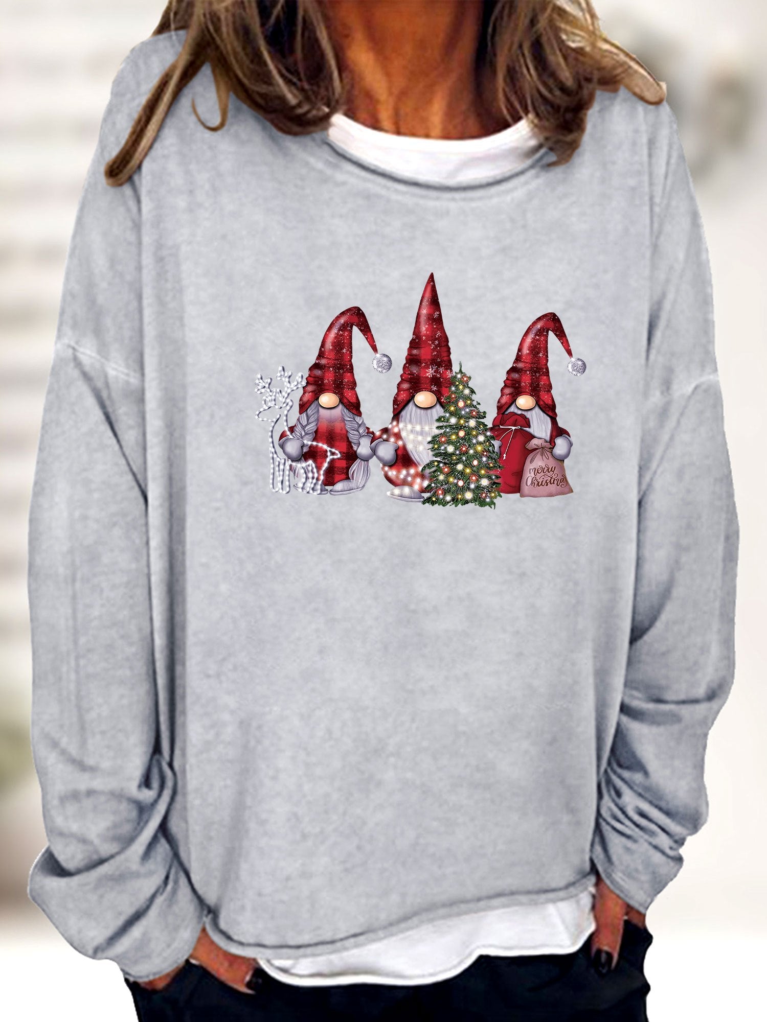 Christmas Santa Print Sweatshirt Women's Crew Neck Casual Long Sleeve