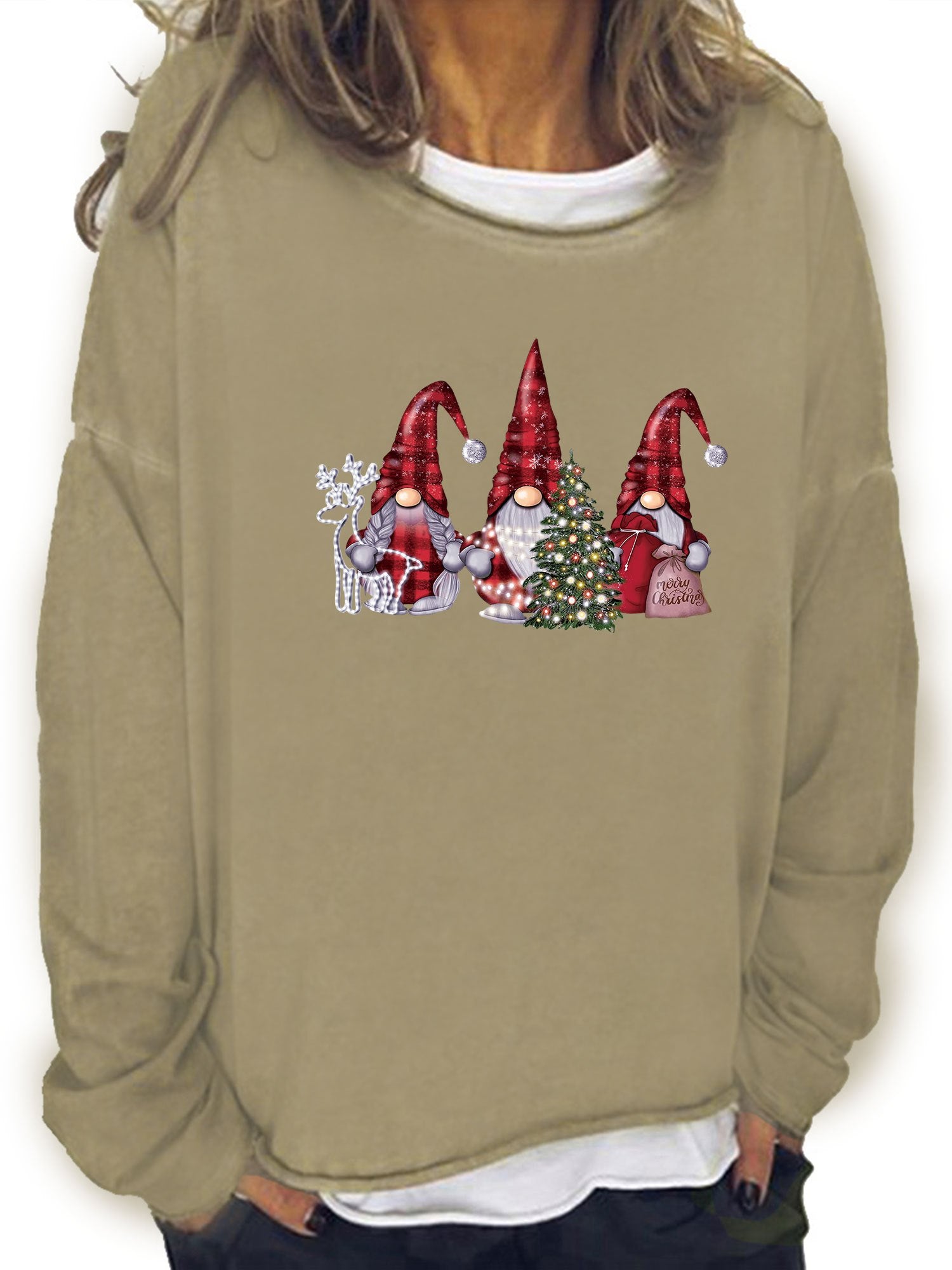 Christmas Santa Print Sweatshirt Women's Crew Neck Casual Long Sleeve