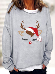 Christmas Elk Print Sweatshirt Crew Neck Long Sleeve Casual Women's Clothing