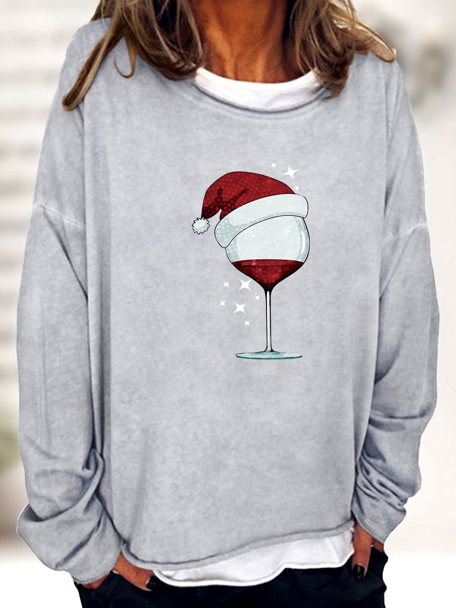 Christmas Print Sweatshirt Long Sleeve Crew Neck Women's Casual