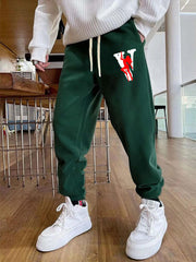 Men's V Print Joggers Stretch Waist Sweatpants