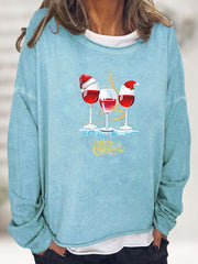 Christmas Print Sweatshirt Crew Neck Long Sleeve Casual