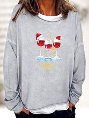 Christmas Print Sweatshirt Crew Neck Long Sleeve Casual