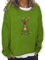 Christmas Elk Print Sweatshirt Long Sleeve Crew Neck Women's Clothing