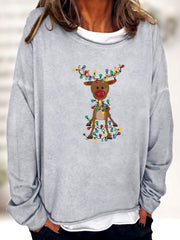 Christmas Elk Print Sweatshirt Long Sleeve Crew Neck Women's Clothing