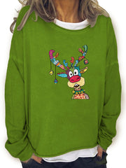 Christmas Elk Print Sweatshirt Long Sleeve Crew Neck Sweatshirt
