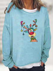 Christmas Elk Print Sweatshirt Long Sleeve Crew Neck Sweatshirt