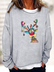 Christmas Elk Print Sweatshirt Long Sleeve Crew Neck Sweatshirt