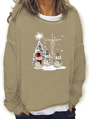 Christmas Snowman Print Sweatshirt Crew Neck Women's Clothing
