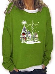 Christmas Snowman Print Sweatshirt Crew Neck Women's Clothing