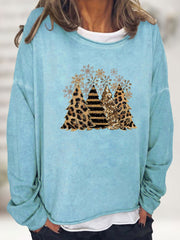 Christmas Tree Print Sweatshirt Crew Neck Women's Clothing