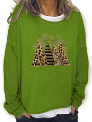 Christmas Tree Print Sweatshirt Crew Neck Women's Clothing