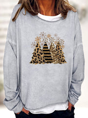 Christmas Tree Print Sweatshirt Crew Neck Women's Clothing