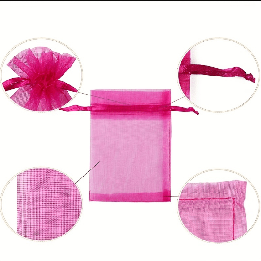 50pcs Red Organza Drawstring Storage Bag Jewelry Wedding Party Gift Decoration