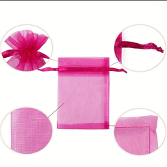 50pcs Red Organza Drawstring Storage Bag Jewelry Wedding Party Gift Decoration