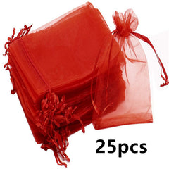 50pcs Red Organza Drawstring Storage Bag Jewelry Wedding Party Gift Decoration