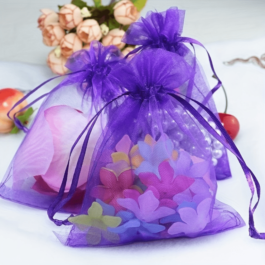 50pcs Red Organza Drawstring Storage Bag Jewelry Wedding Party Gift Decoration