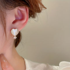 Heart Moonstone Zircon Stud Earrings, Perfect Gift for Girls