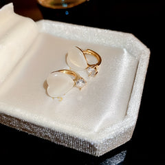 Heart Moonstone Zircon Stud Earrings, Perfect Gift for Girls