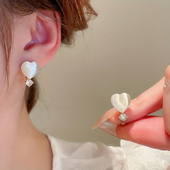 Heart Moonstone Zircon Stud Earrings, Perfect Gift for Girls