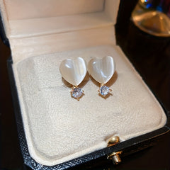 Heart Moonstone Zircon Stud Earrings, Perfect Gift for Girls