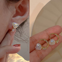 Heart Moonstone Zircon Stud Earrings, Perfect Gift for Girls