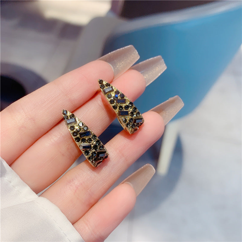 Golden Plated C Stud Earrings Rhinestones Decor Ear Jewelry