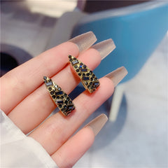 Golden Plated C Stud Earrings Rhinestones Decor Ear Jewelry