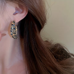 Golden Plated C Stud Earrings Rhinestones Decor Ear Jewelry