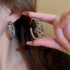 Golden Plated C Stud Earrings Rhinestones Decor Ear Jewelry