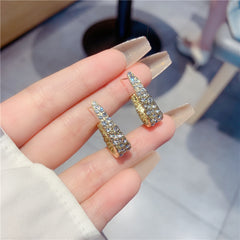 Golden Plated C Stud Earrings Rhinestones Decor Ear Jewelry