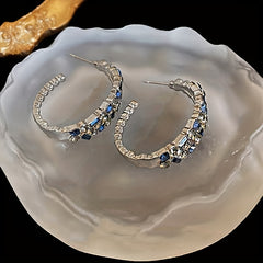Golden Plated C Stud Earrings Rhinestones Decor Ear Jewelry