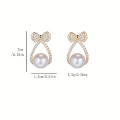 Rhinestone Faux Pearl Stud Earrings with Bowknot Design