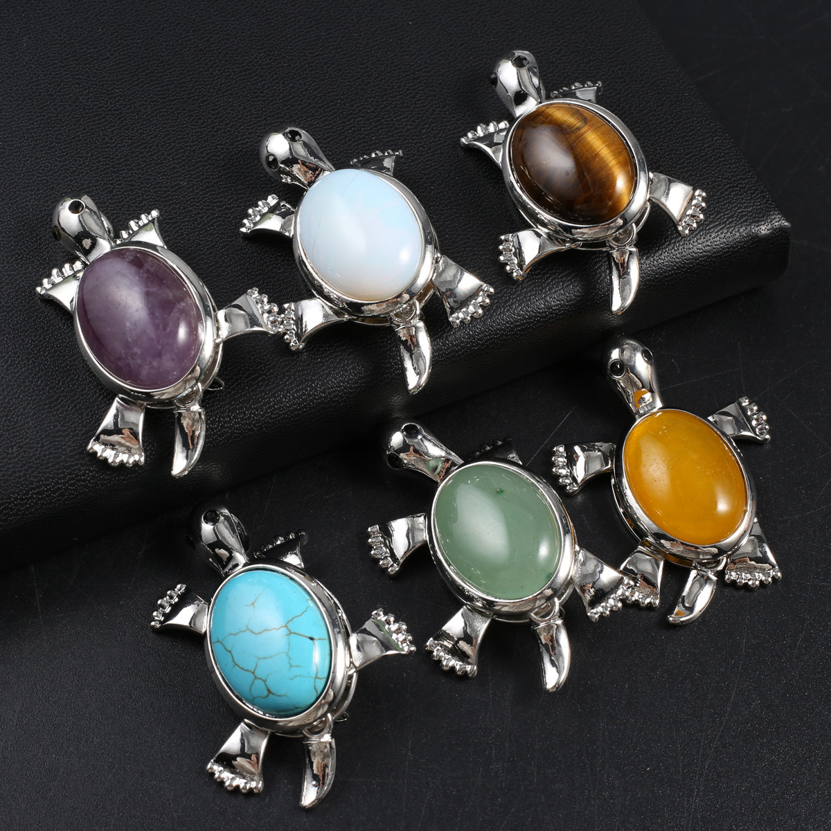 1pc Natural Stone Pendant Tortoise Crystal Charms DIY Necklace Accessories