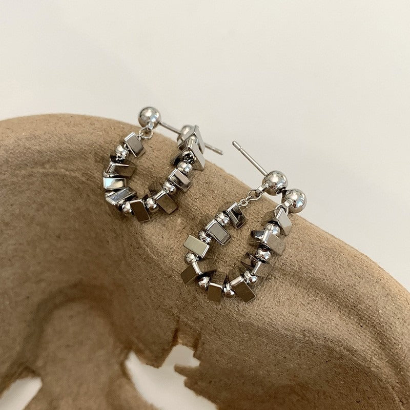 Round Bead Circle Stud Earrings Daily Decoration Accessories