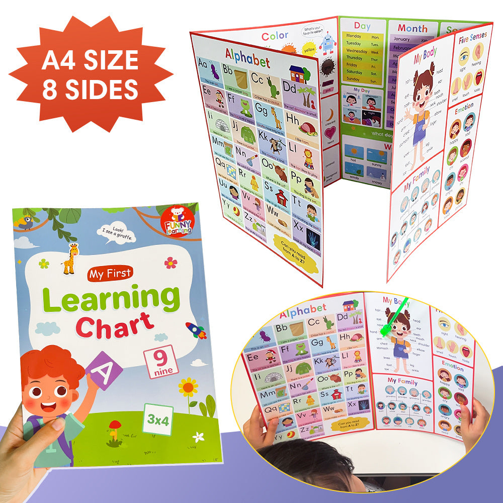 Interactive Learning Chart 8 Sided A4 Size Flashcards