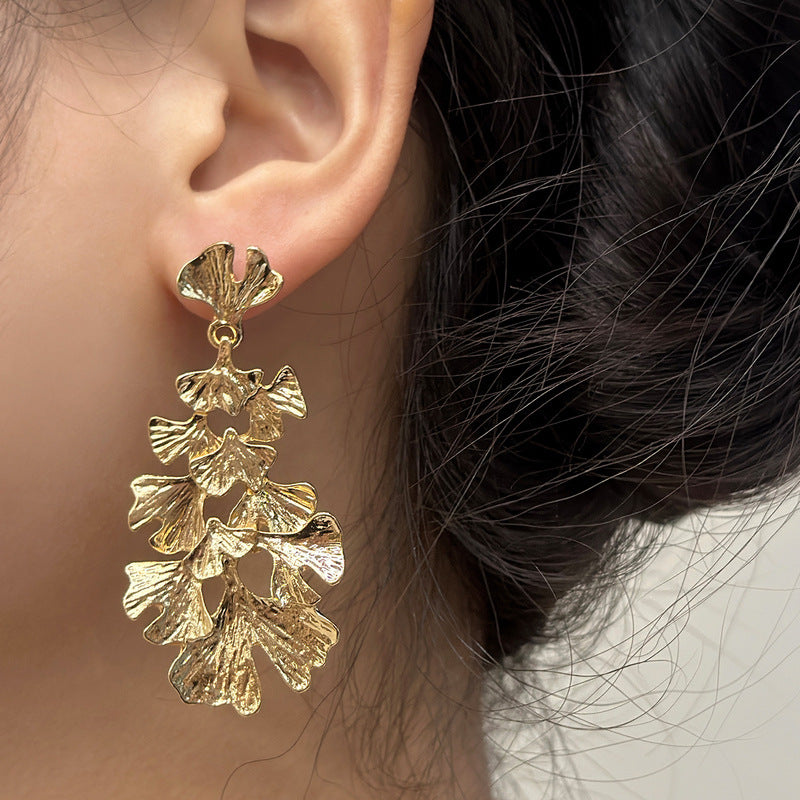Ginkgo Leaf Golden Stud Earrings Daily Decoration Accessories