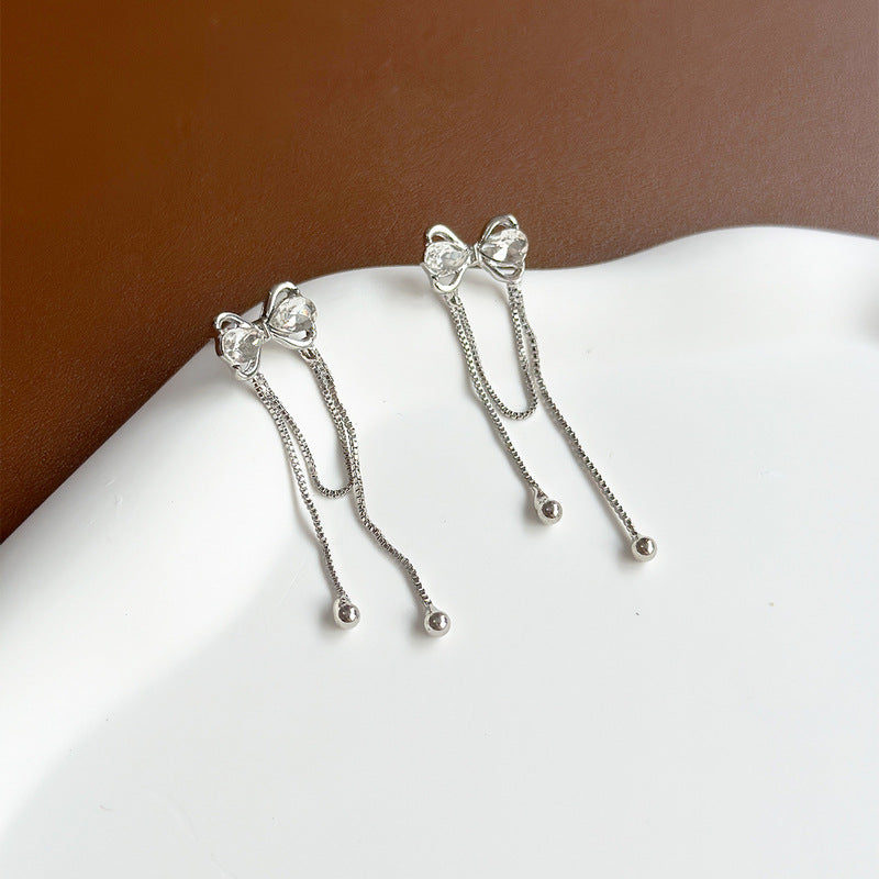 Bowknot Tassel Stud Earrings Daily Decoration Accessories Gift For Girls