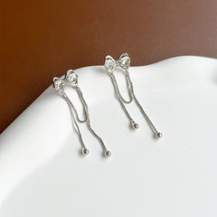 Bowknot Tassel Stud Earrings Daily Decoration Accessories Gift For Girls