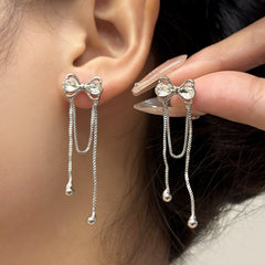 Bowknot Tassel Stud Earrings Daily Decoration Accessories Gift For Girls