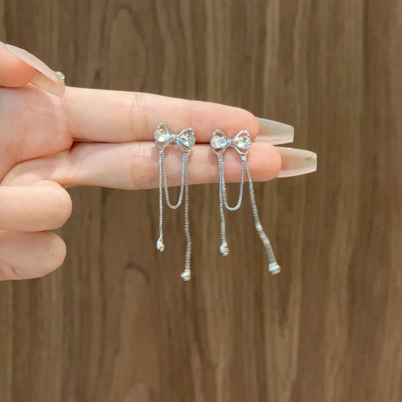 Bowknot Tassel Stud Earrings Daily Decoration Accessories Gift For Girls
