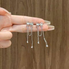 Bowknot Tassel Stud Earrings Daily Decoration Accessories Gift For Girls